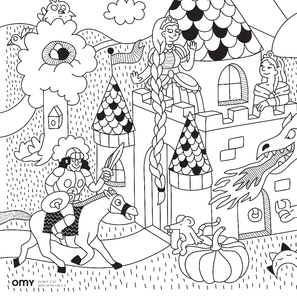 Omy - Princesses and Dragons pocket coloring page