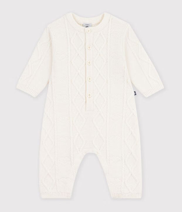 Petit Bateau - Baby's plain knit wool and cotton romper