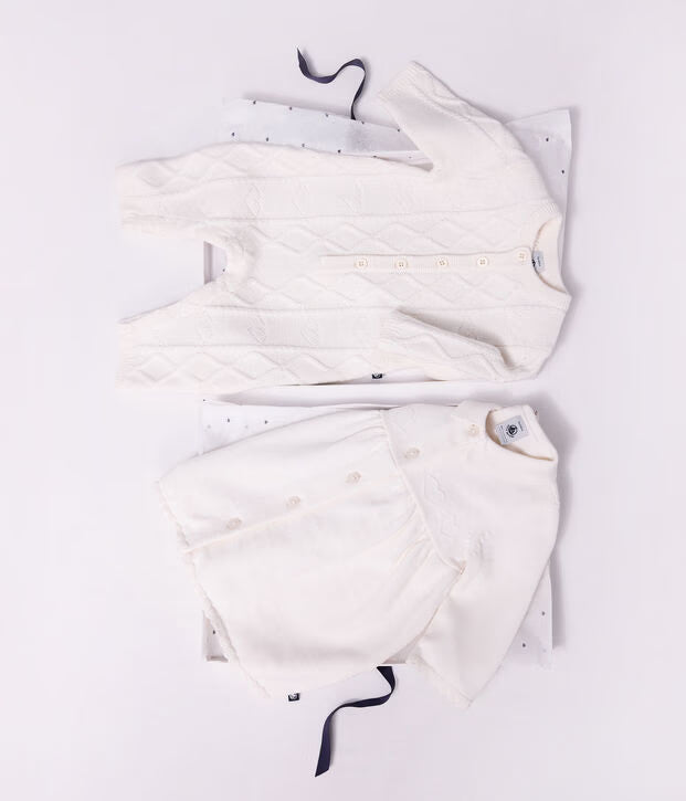 Petit Bateau - Baby's plain knit wool and cotton romper
