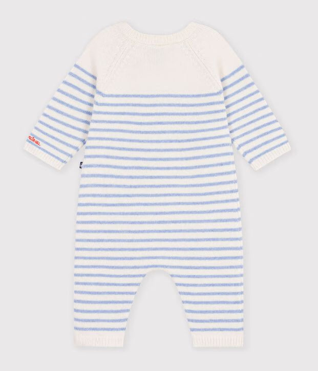 Petit Bateau - Combinaison bébé en tricot laine et coton à rayures