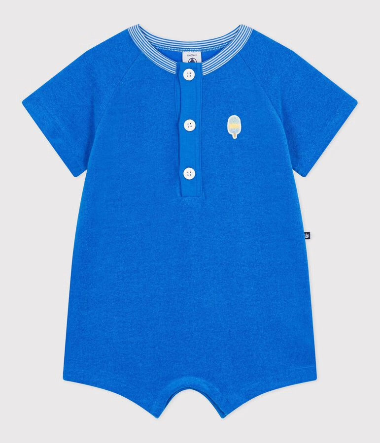 Petit Bateau - Combinaison courte bébé en coton unie