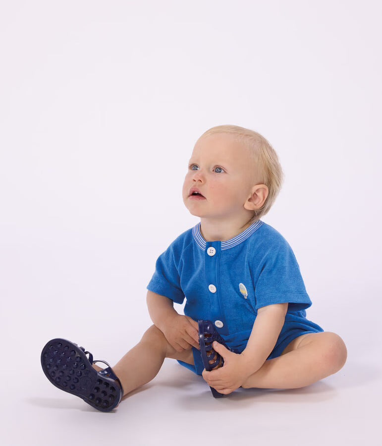 Petit Bateau - Combinaison courte bébé en coton unie