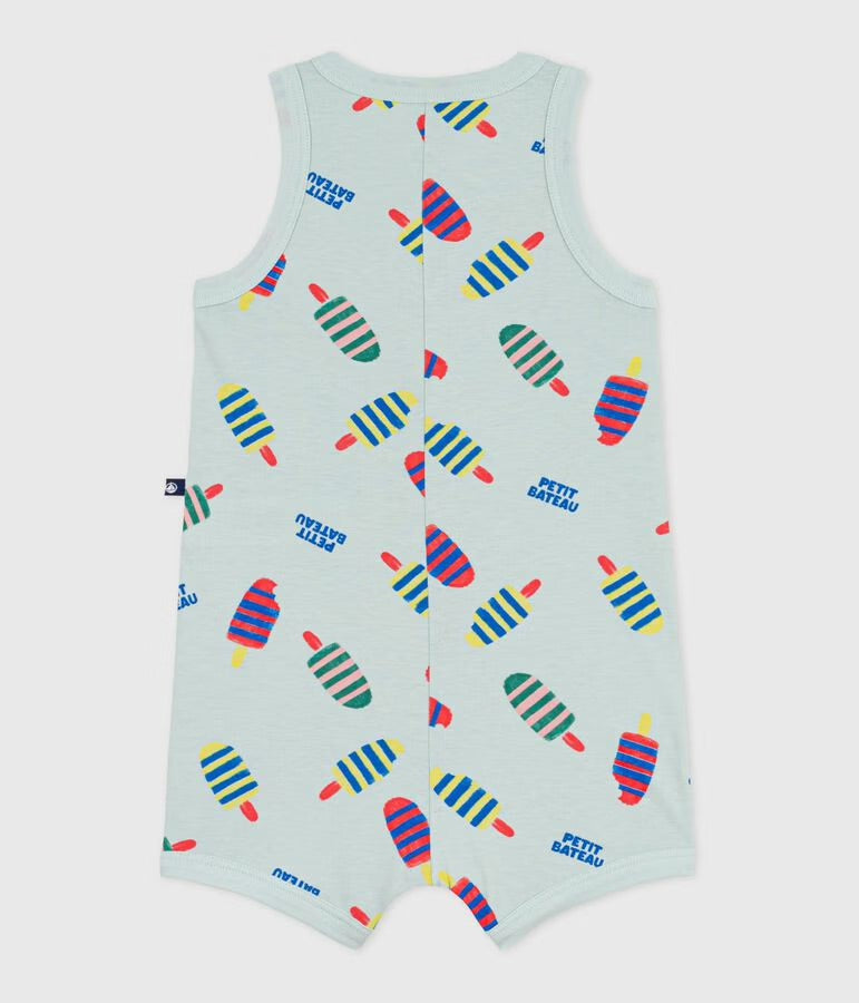Petit Bateau - Combinaison courte bébé en coton, imprimée glaces