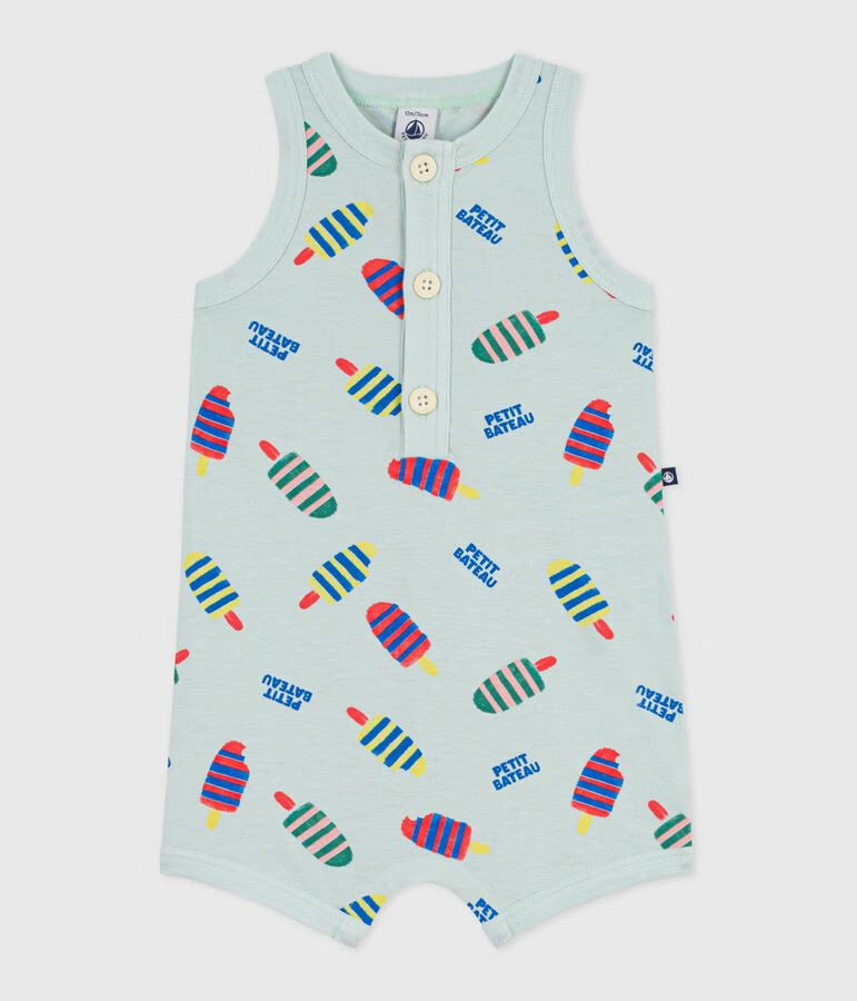 Petit Bateau - Combinaison courte bébé en coton, imprimée glaces