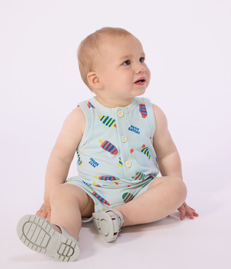 Petit Bateau - Combinaison courte bébé en coton, imprimée glaces