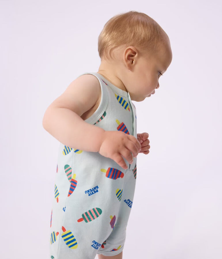 Petit Bateau - Combinaison courte bébé en coton, imprimée glaces