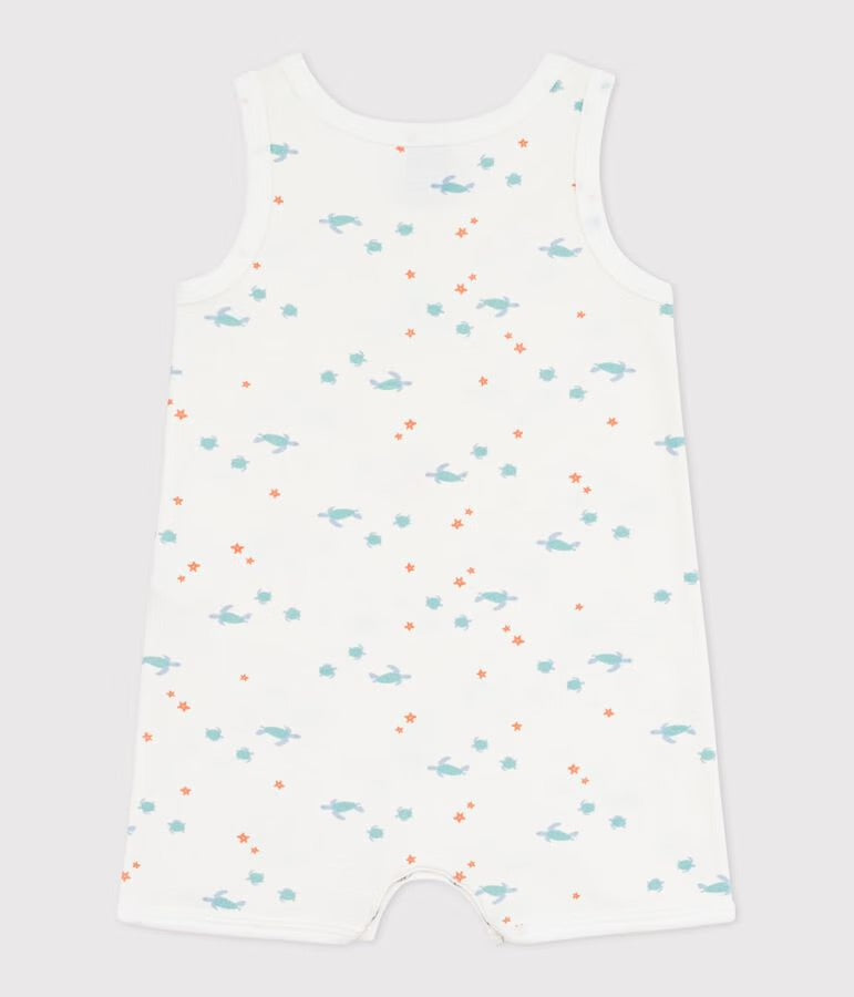 Petit Bateau - Combinaison courte sans manche bébé en coton imprimé tortues