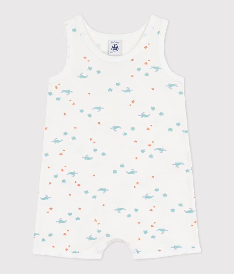 Petit Bateau - Combinaison courte sans manche bébé en coton imprimé tortues