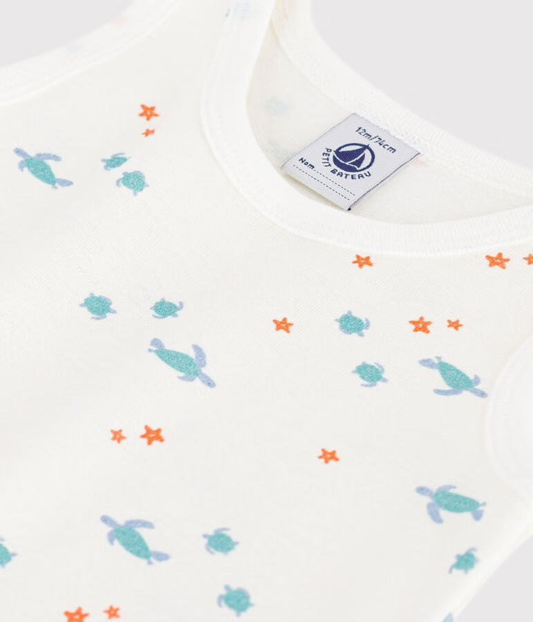 Petit Bateau - Combinaison courte sans manche bébé en coton imprimé tortues