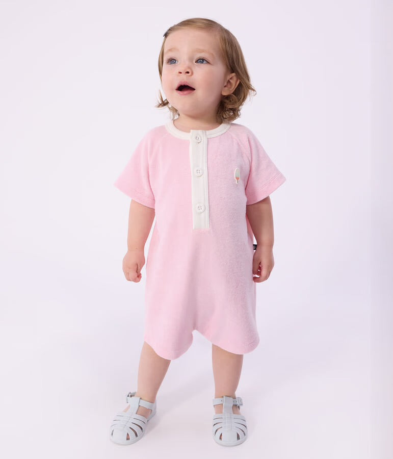 Petit Bateau - Combinaison courte bébé en coton unie