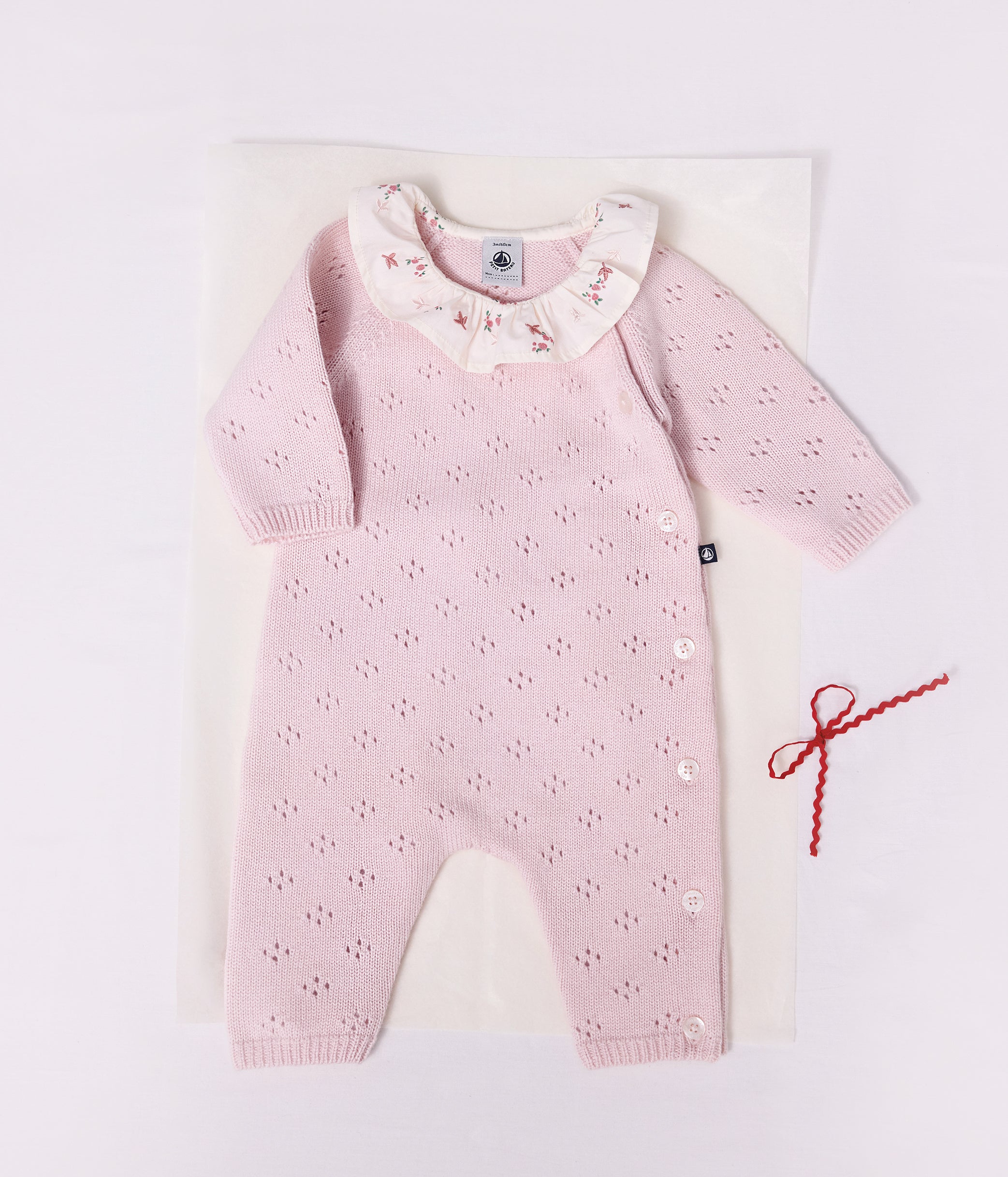 Petit Bateau - Babies' knitted wool and cotton all-in-one with plain collar