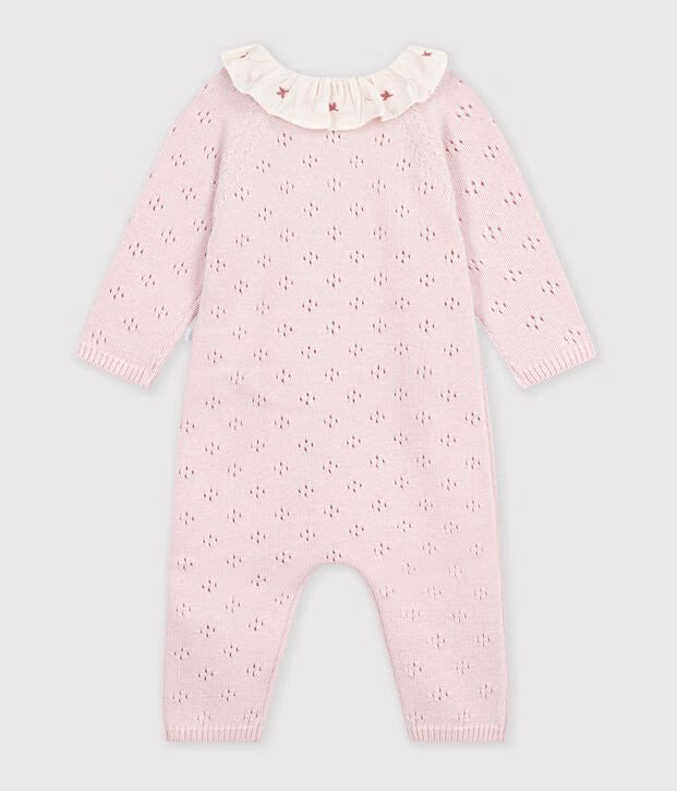Petit Bateau - Babies' knitted wool and cotton all-in-one with plain collar