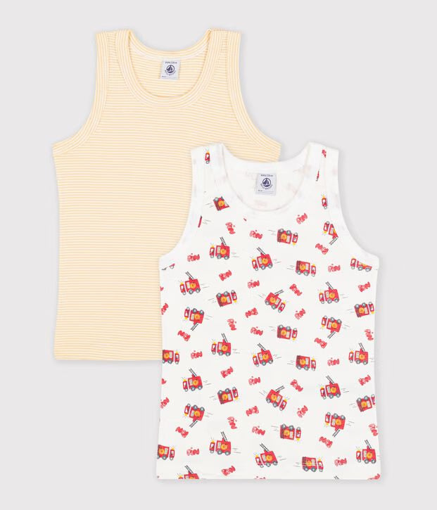 Petit Bateau - Kids' pack of firefighter print cotton tank tops