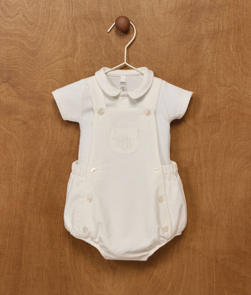 Petit Bateau - 2-piece baby set in cotton/linen with embroidered detail