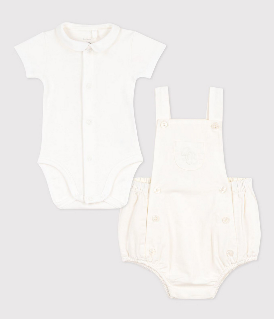 Petit Bateau - 2-piece baby set in cotton/linen with embroidered detail