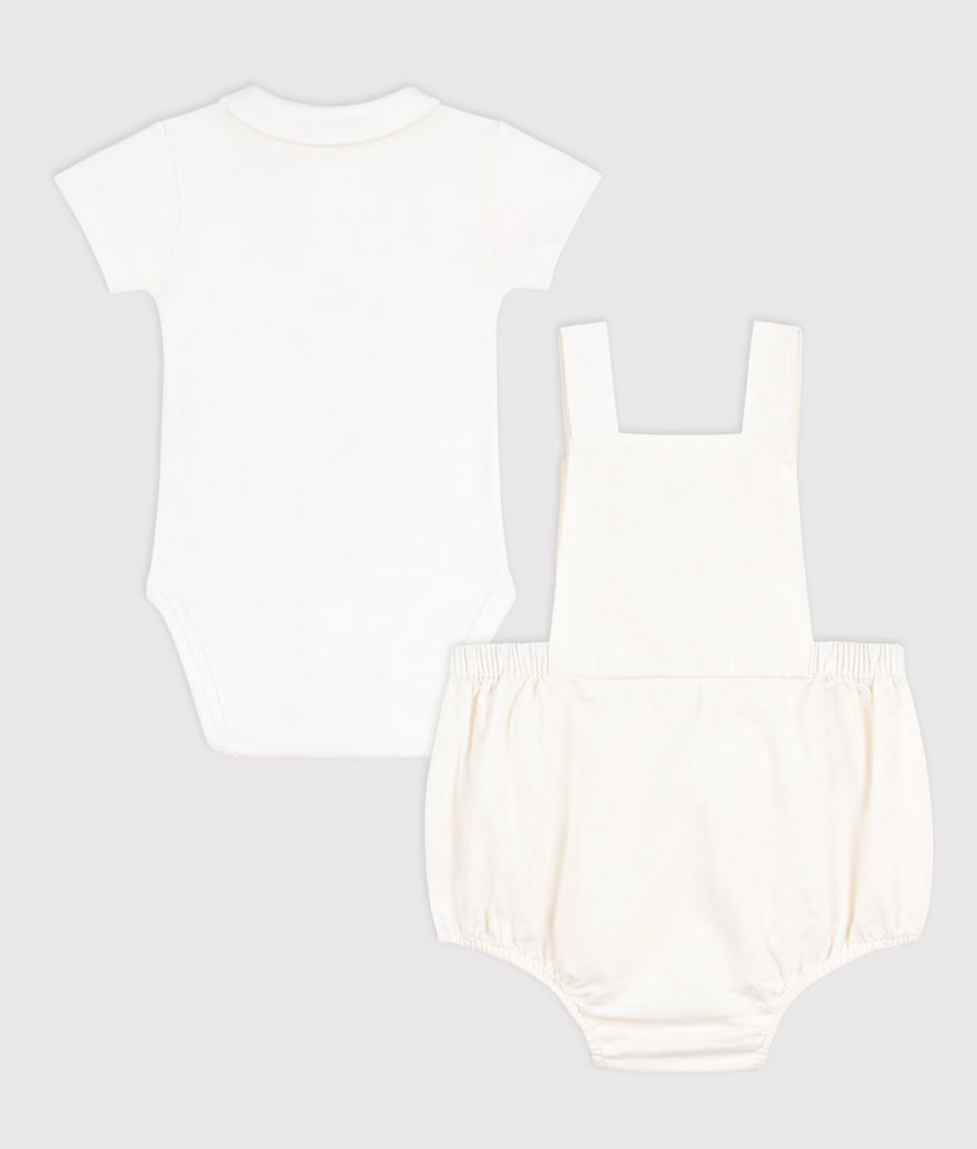 Petit Bateau - 2-piece baby set in cotton/linen with embroidered detail