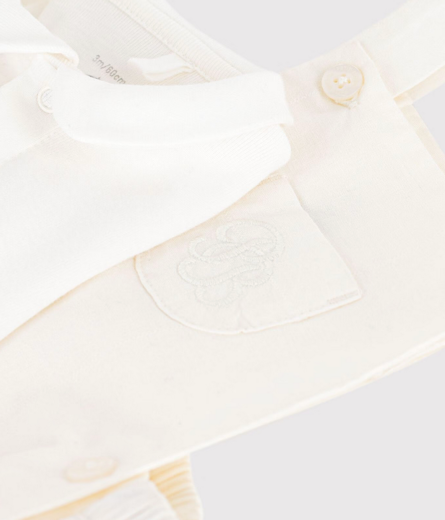 Petit Bateau - 2-piece baby set in cotton/linen with embroidered detail