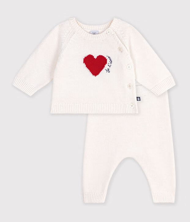 Petit Bateau - Ensemble bébé en tricot jacquard cœur