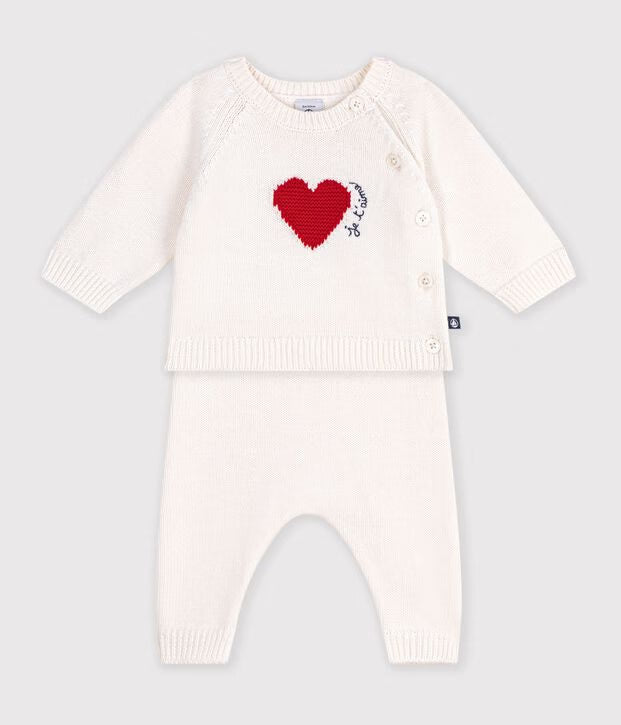 Petit Bateau - Ensemble bébé en tricot jacquard cœur