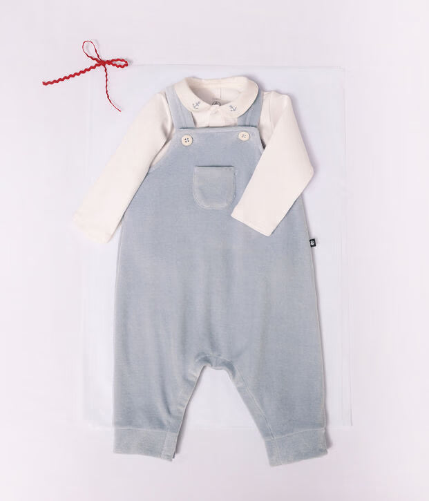 Petit Bateau - Ensemble salopette et body bébé en coton avec col uni
