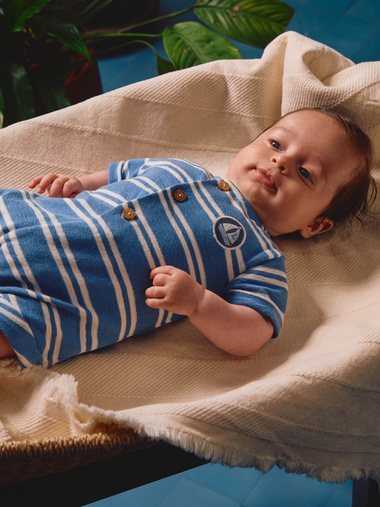 Laranjinha - Striped short-leg romper