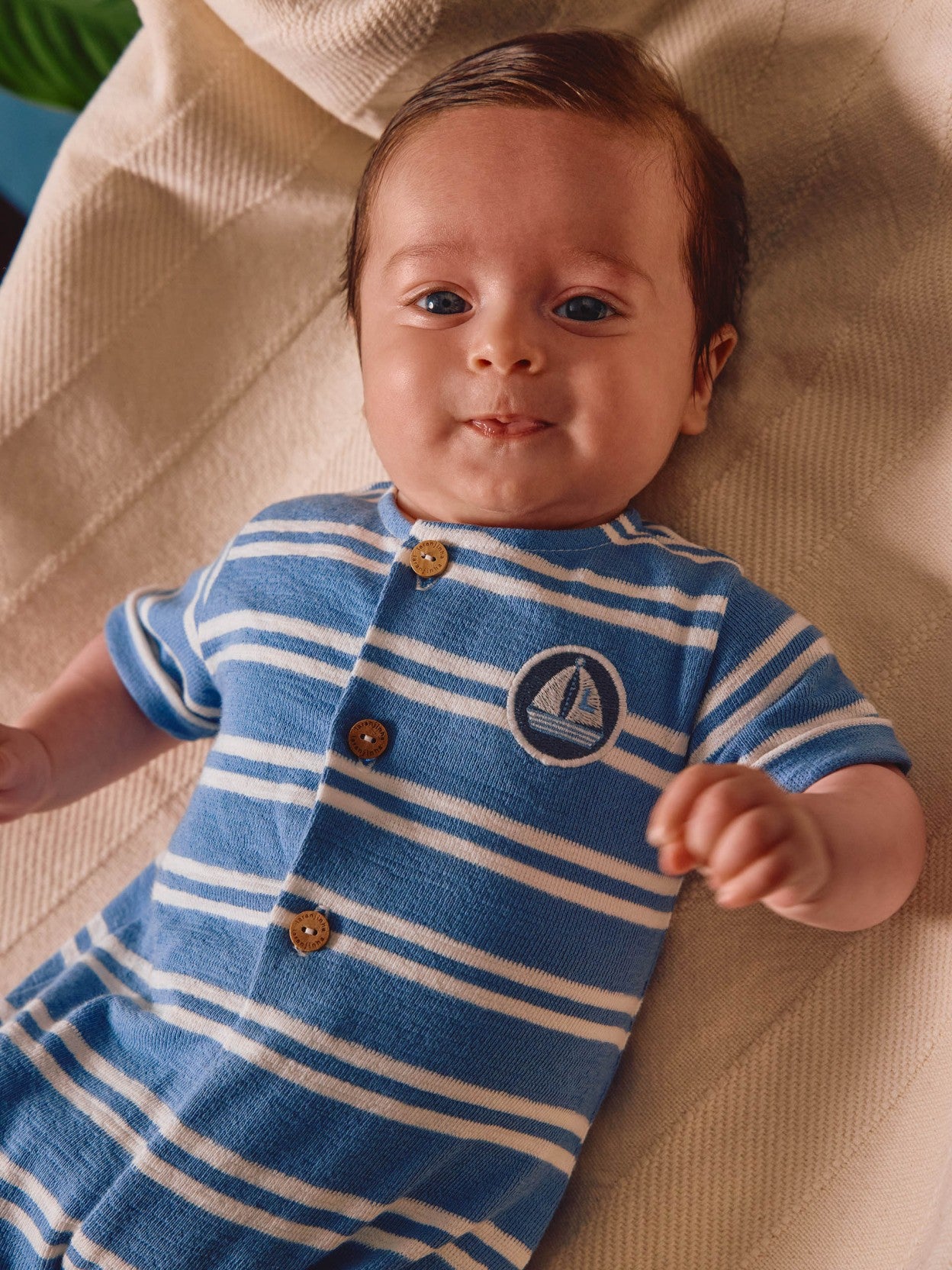 Laranjinha - Striped short-leg romper