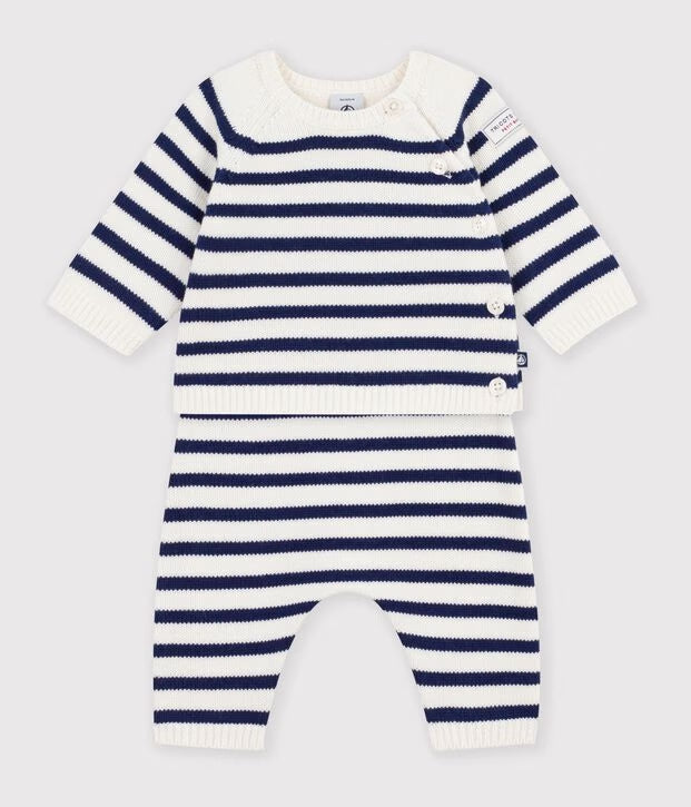 Petit Bateau - Ensemble bébé en tricot à rayures