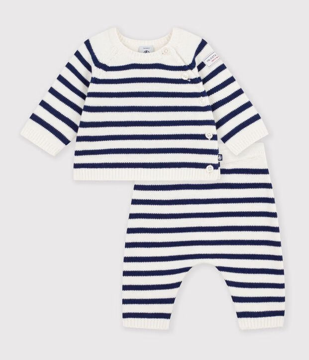 Petit Bateau - Ensemble bébé en tricot à rayures