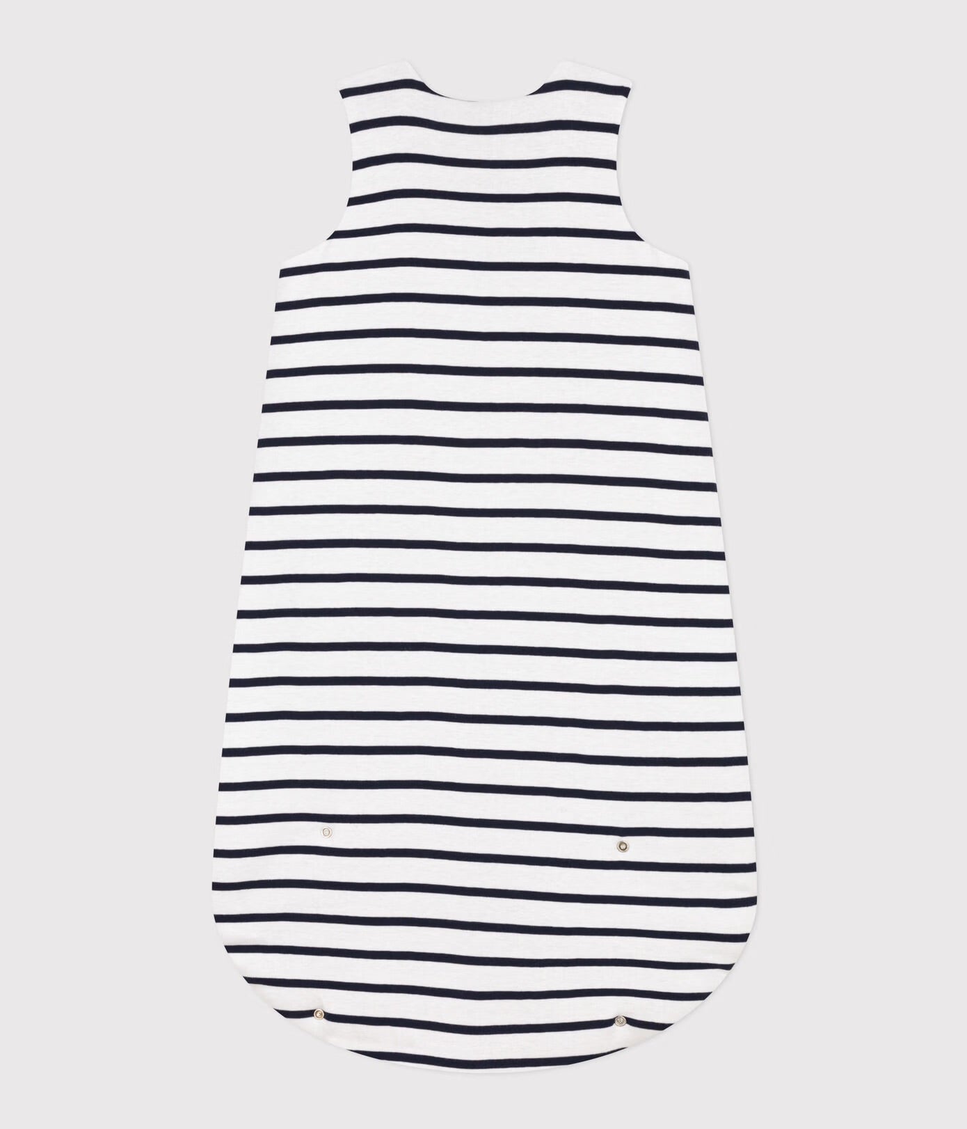 Gigoteuse pour bébé avec zipper frontal, rayé blanc et bleu, arrière uni
