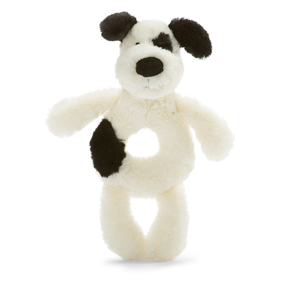 Jellycat - Black and Cream Bashful Puppy Rattle
