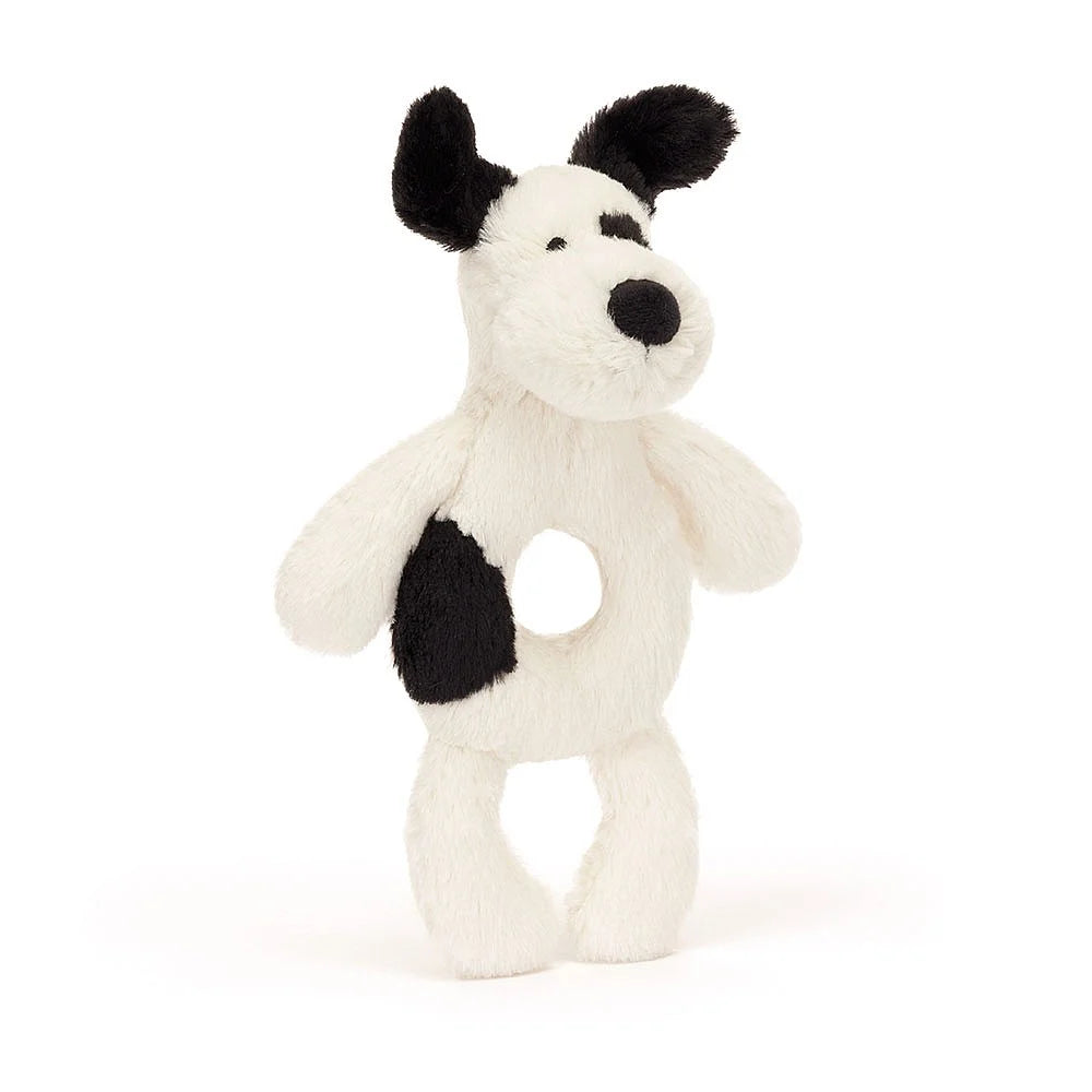 Jellycat - Black and Cream Bashful Puppy Rattle