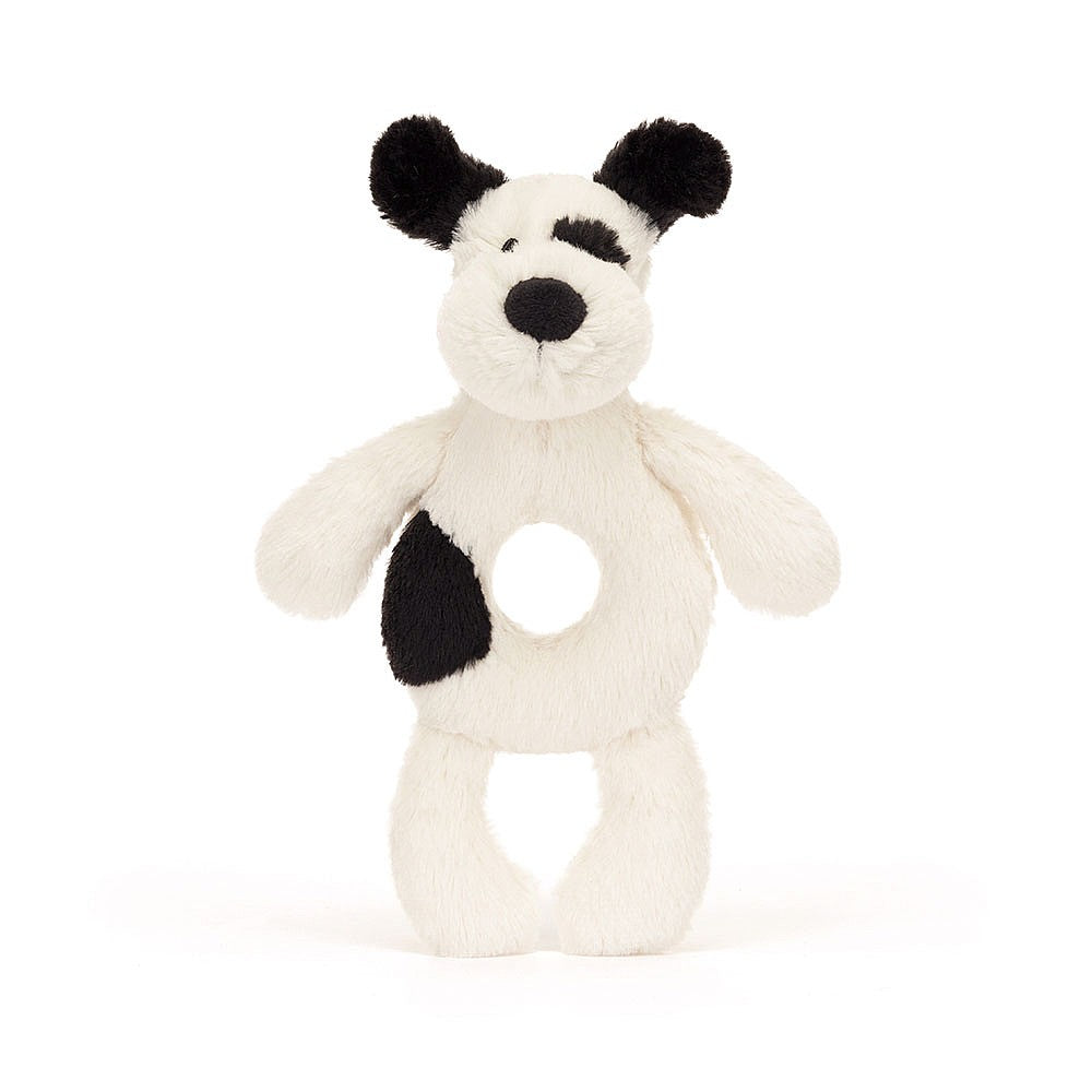 Jellycat - Black and Cream Bashful Puppy Rattle