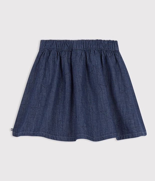 Petit Bateau - Jupe courte en denim uni motif étoiles
