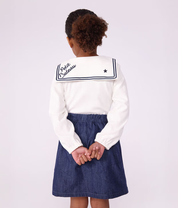 Petit Bateau - Jupe courte en denim uni motif étoiles