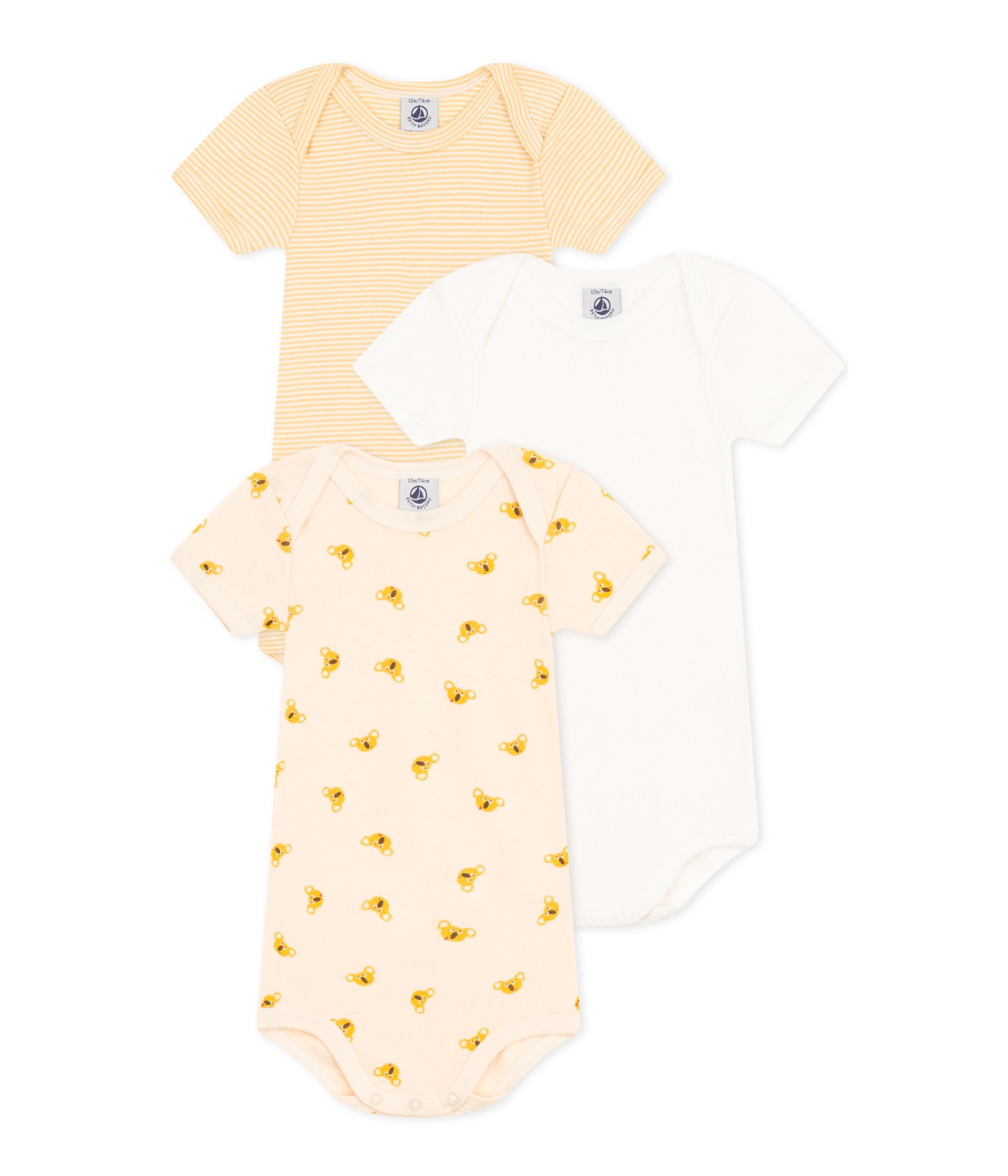 Petit Bateau - Lot de 3 Caches-couches Manches Courtes