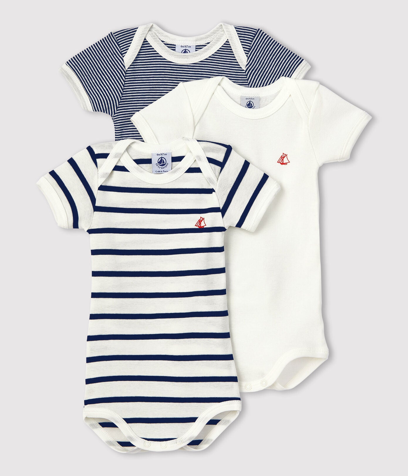 Petit Bateau - Set of 3 Short Sleeve Diaper Covers