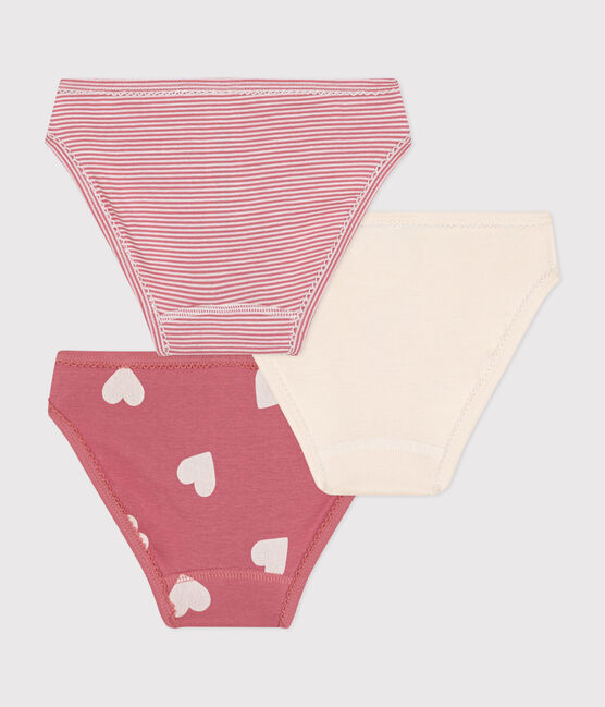 3 culottes superposées. Une foncée rose à coeurs blanc, une blanche et une rayée blanc et rose.