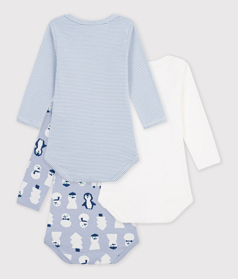 Petit Bateau - Lot de bodies manches longues en coton imprimé bonhommes de neige
