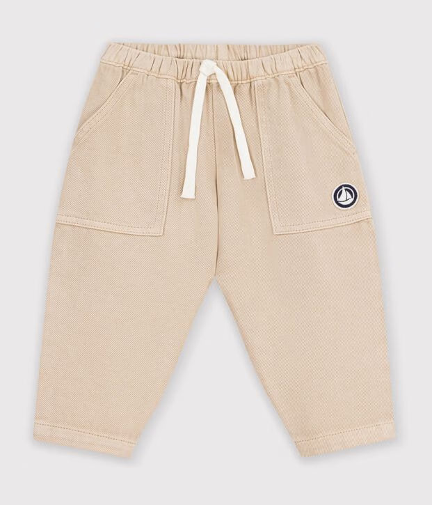 Petit Bateau - Plain cotton baby cargo trousers with badge