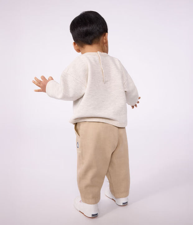 Petit Bateau - Plain cotton baby cargo trousers with badge