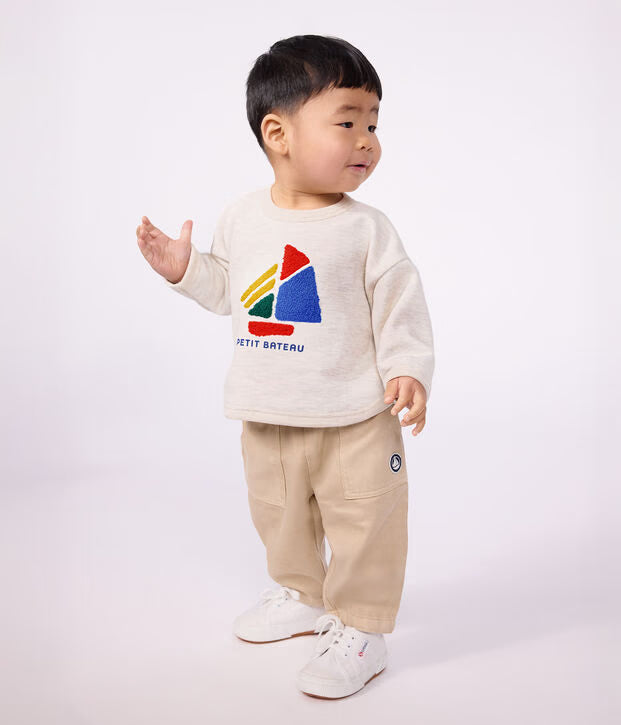 Petit Bateau - Plain cotton baby cargo trousers with badge