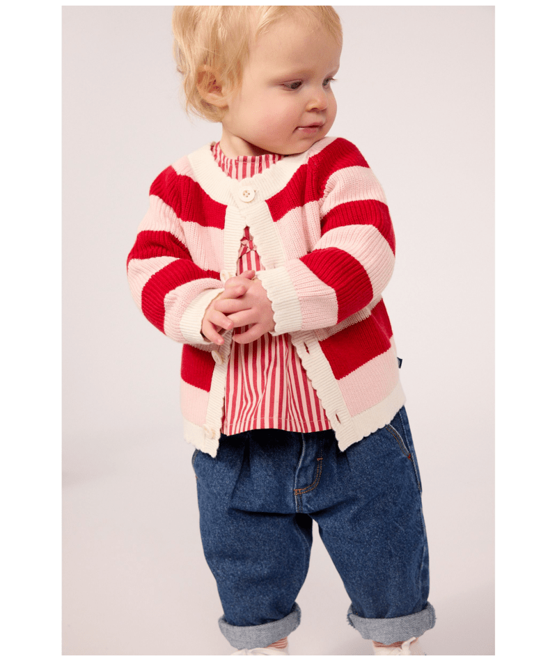 Petit Bateau - Pantalon bébé en denim uni et broderie cœur