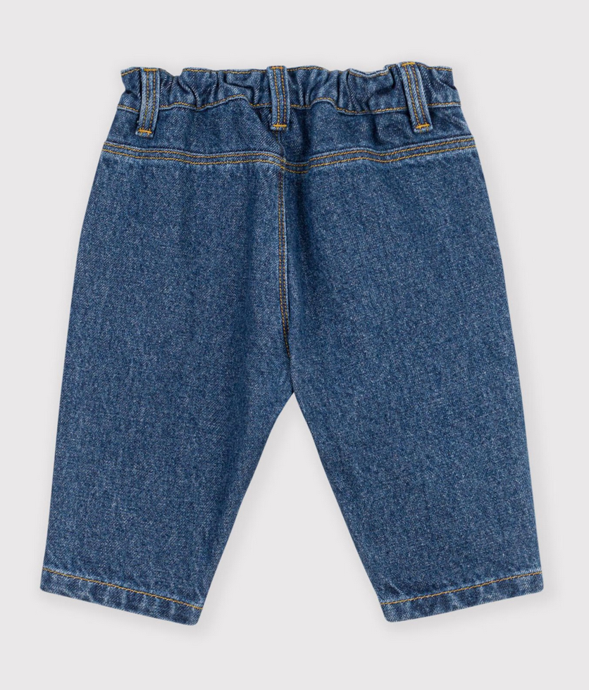 Petit Bateau - Pantalon bébé en denim uni et broderie cœur