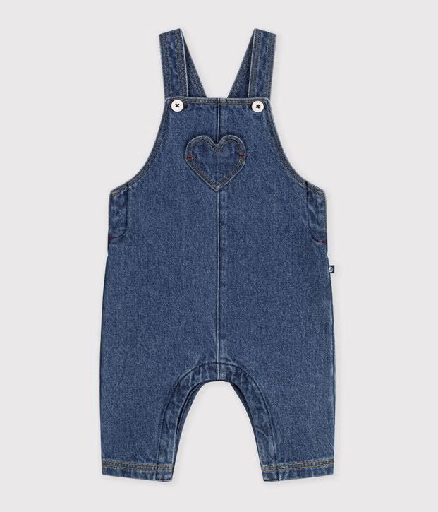 Petit Bateau - Salopette bébé en denim avec poche poitrine cœur