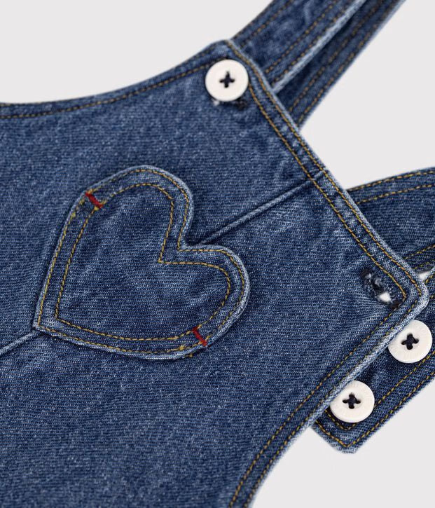 Petit Bateau - Salopette bébé en denim avec poche poitrine cœur