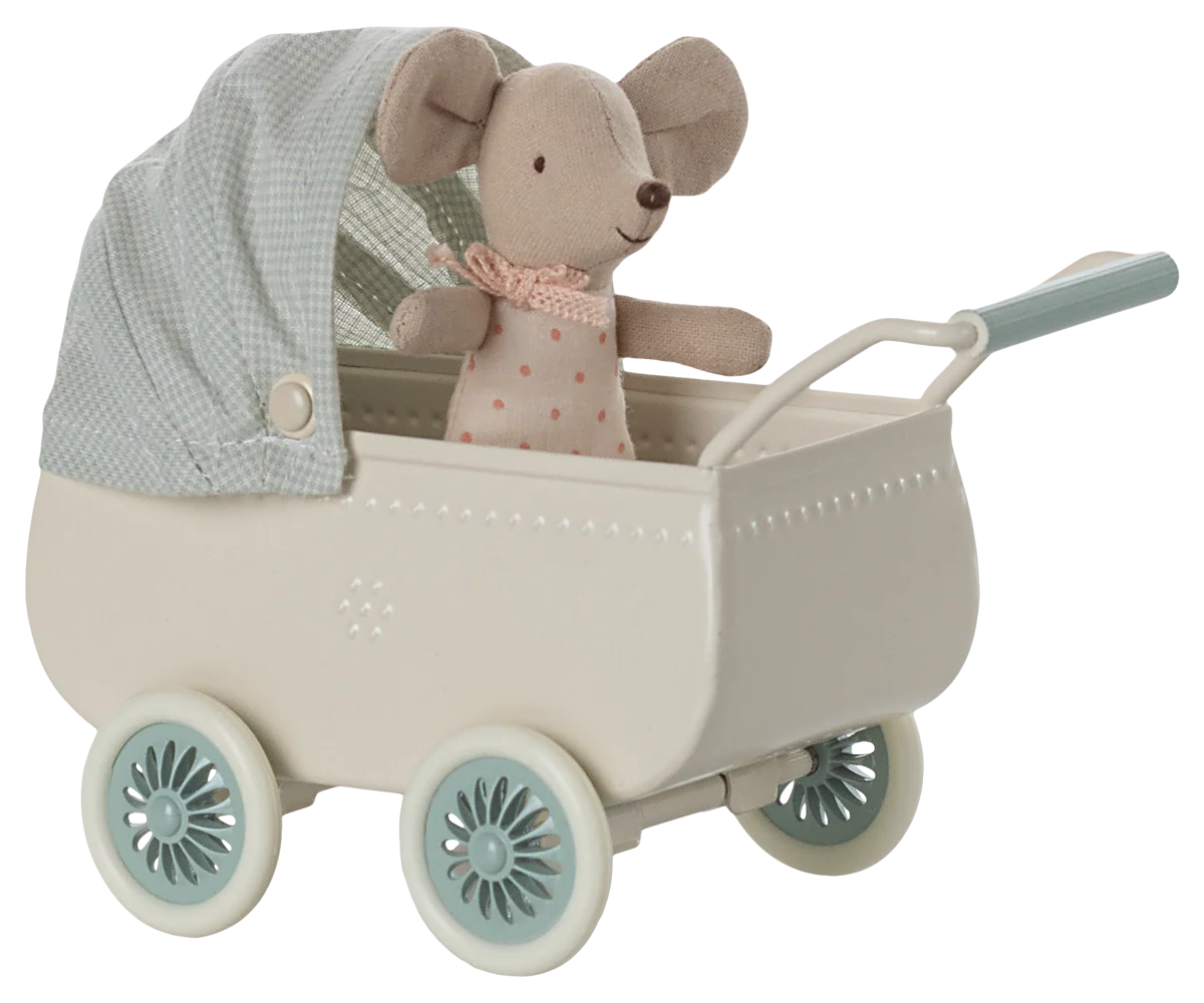 Maileg - Pram with baby mouse - Mint