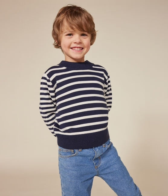 Pull Marin Petit Bateau Pour Garçon - Laine Et Coton, Rayures, Qualité Française Depuis 1893