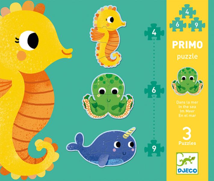 Djeco - Primo Puzzle: In the Sea (4, 6 and 9 pcs)