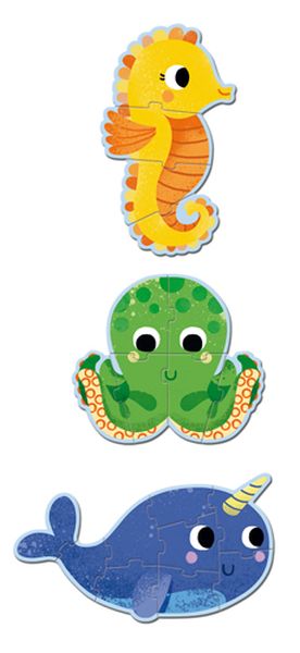 Djeco - Primo Puzzle: In the Sea (4, 6 and 9 pcs)