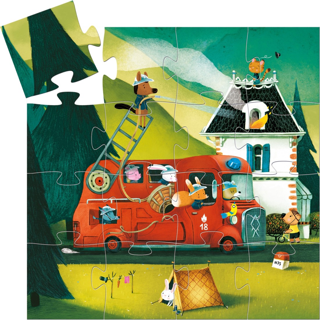 Djeco - Puzzle Silhouette : Le Camion de Pompier (16pcs)